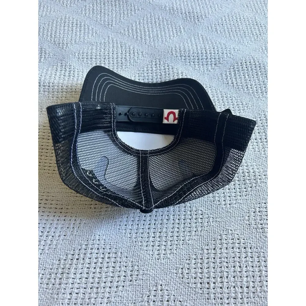 True Religion Black Buddha Foil Logo Trucker Hat Adjustable One Size Men's
